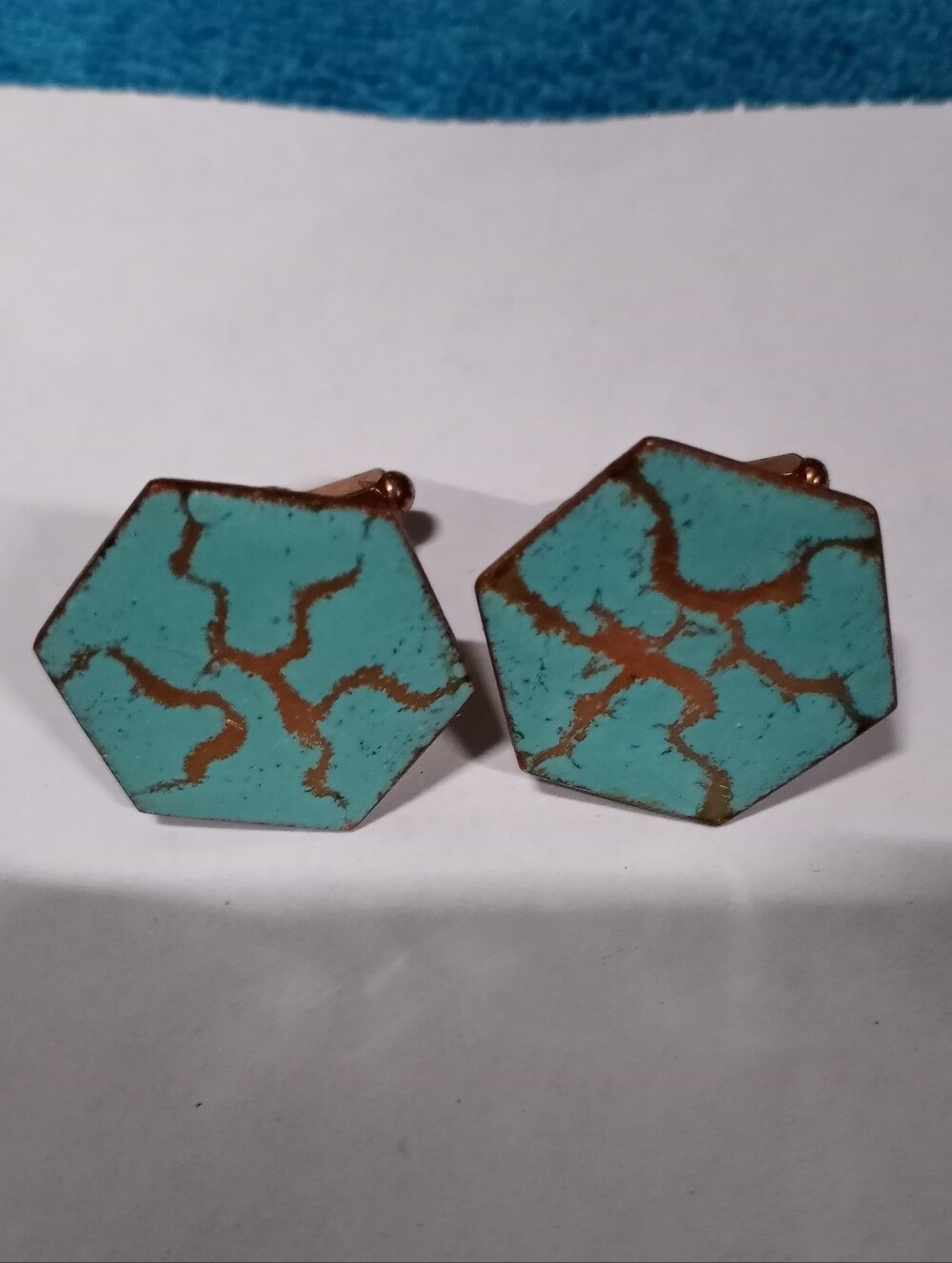 Hexagon Turquoise Enamel Copper Cufflinks